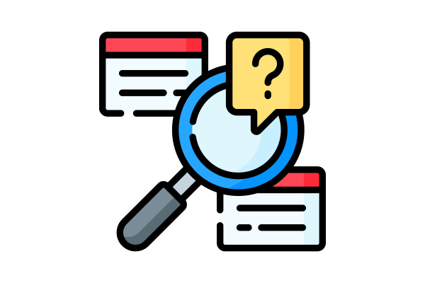 Magnfying glass searching over 2 documents, question mark