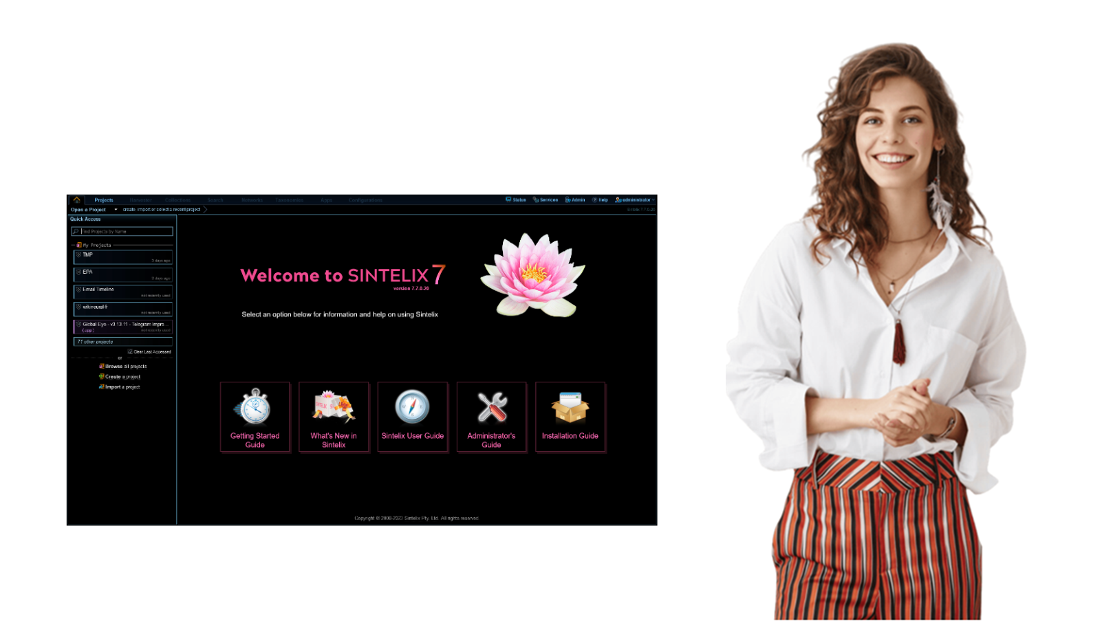 Smiling analyst using Sintelix