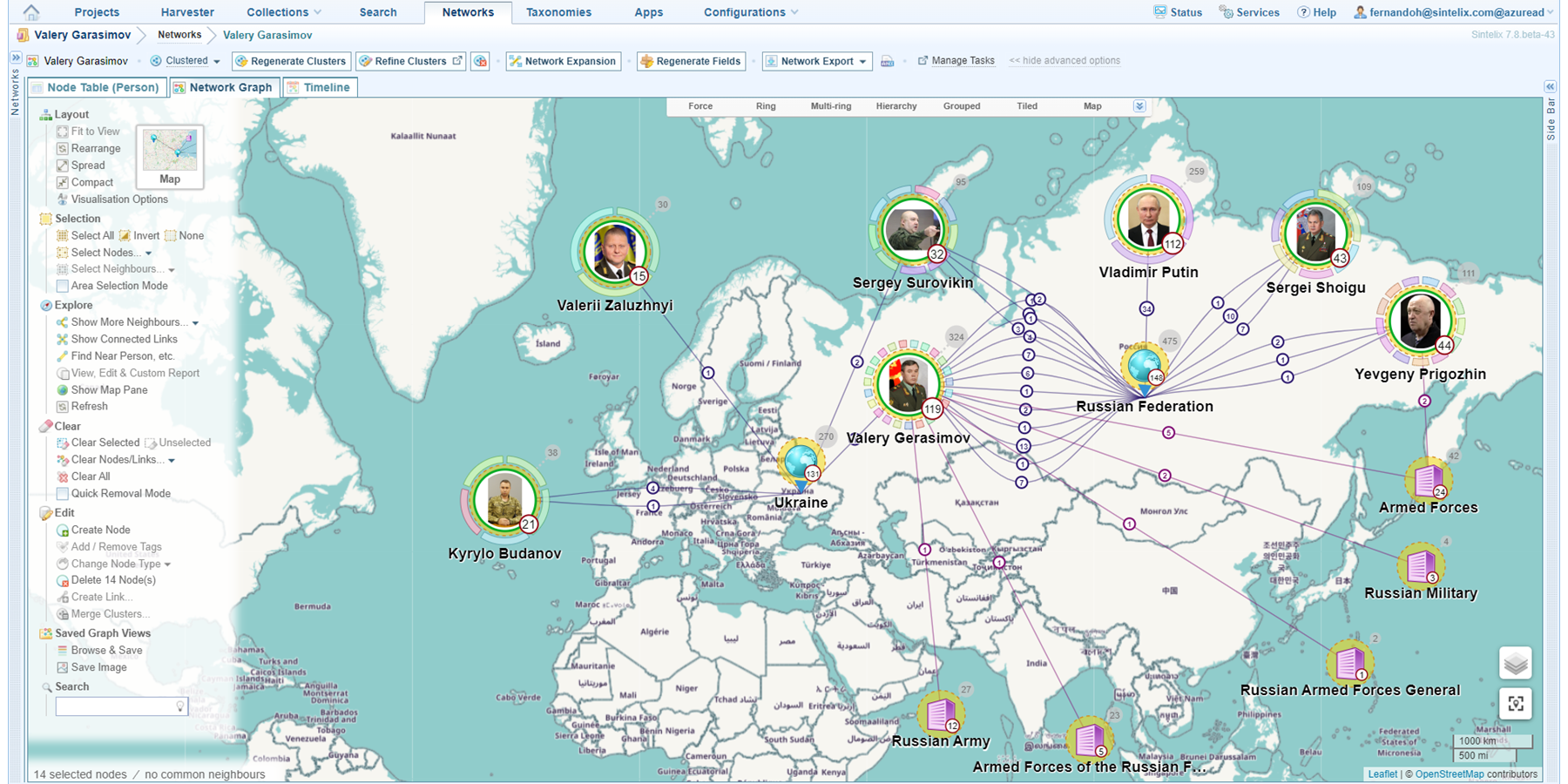 Sintelix network graphs with map overlay