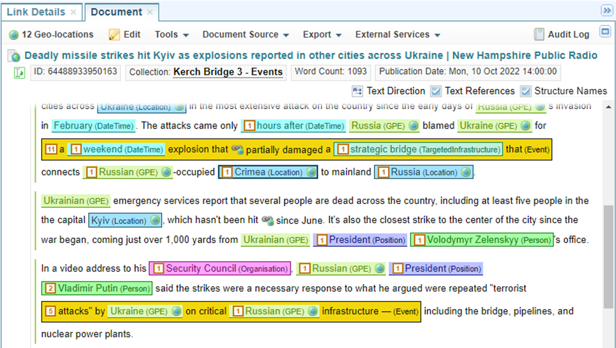 Sintelix Entity Extraction and Resolution view